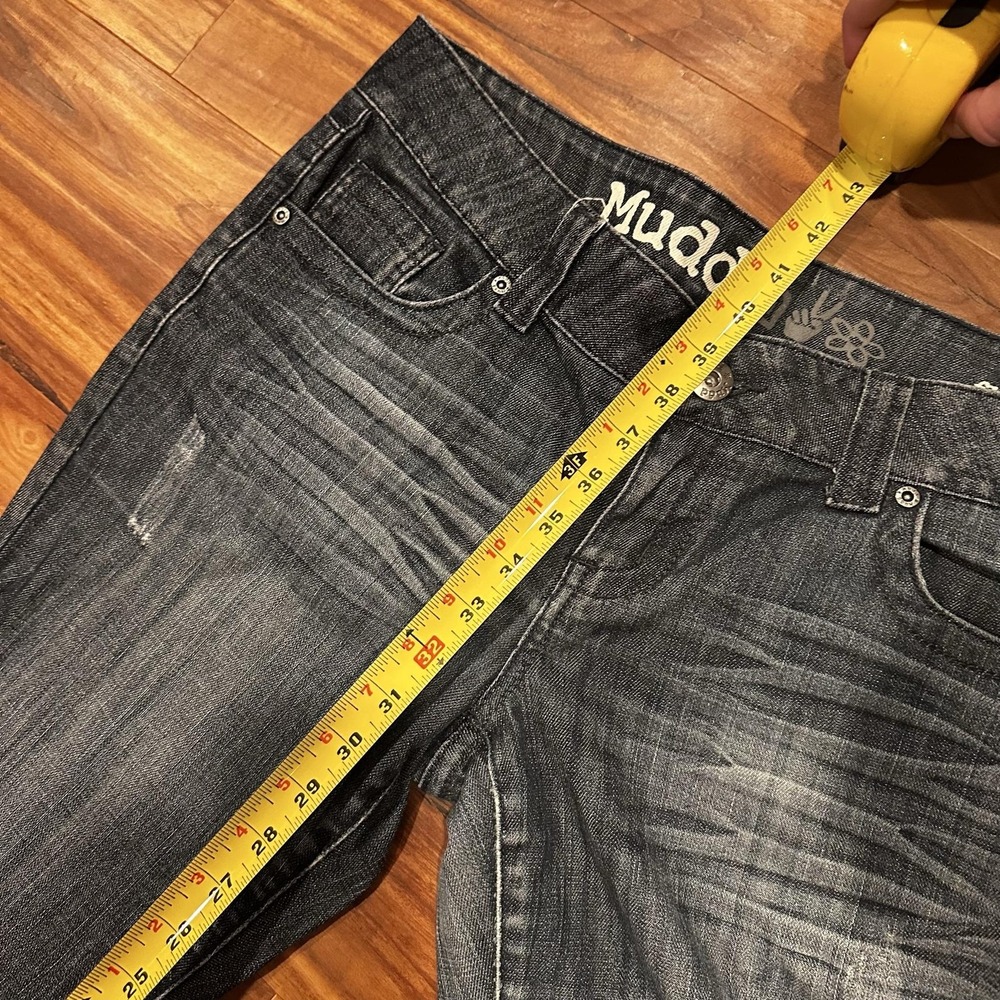 Mudd Jeans Teens 11 Gray Flare Dark Wash Stretch Denim Embroidered Pockets - Picture 6 of 7